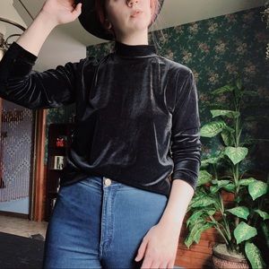 Black Velvet Mock-Neck Top